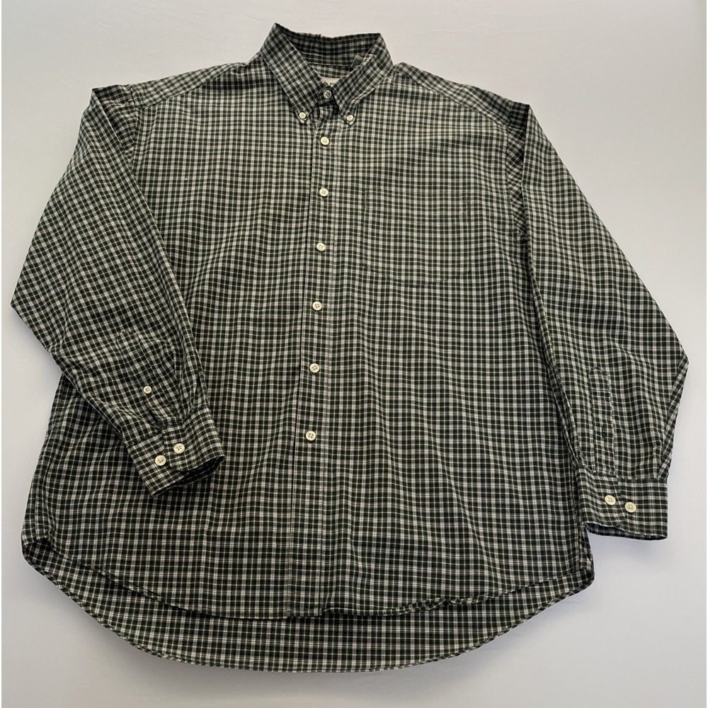 GAP Button Up Shirt Men's Large Green Beige Plaid Long Sleeve 100 % Cotton